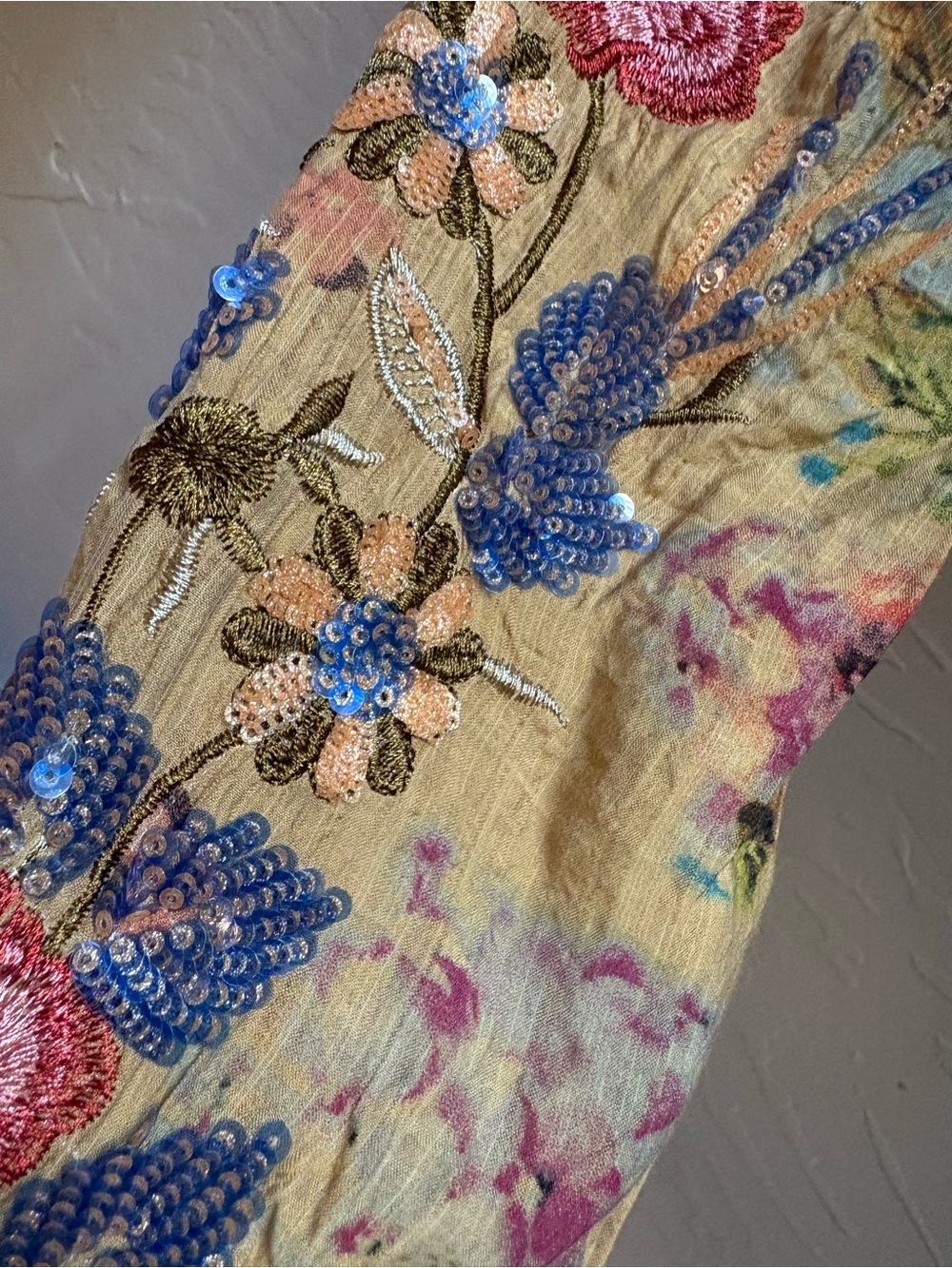 NWT Aratta Bohemian Floral Open-Front Jacket with Teal Trim - Picture 7 of 7